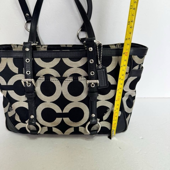 COACH GALLERY 19404M BLACK GRAY OP ART TOTE BAG SHOULDER PURSE - Picture 4 of 12